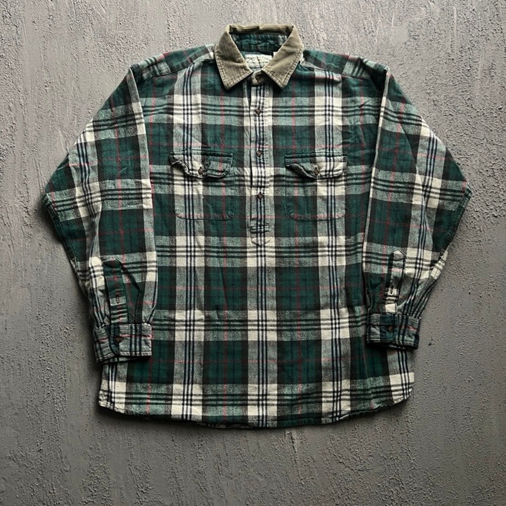 Vintage‎ American Eagle Flannel Shirt Large Green 1990s Pullover Plaid Cotton